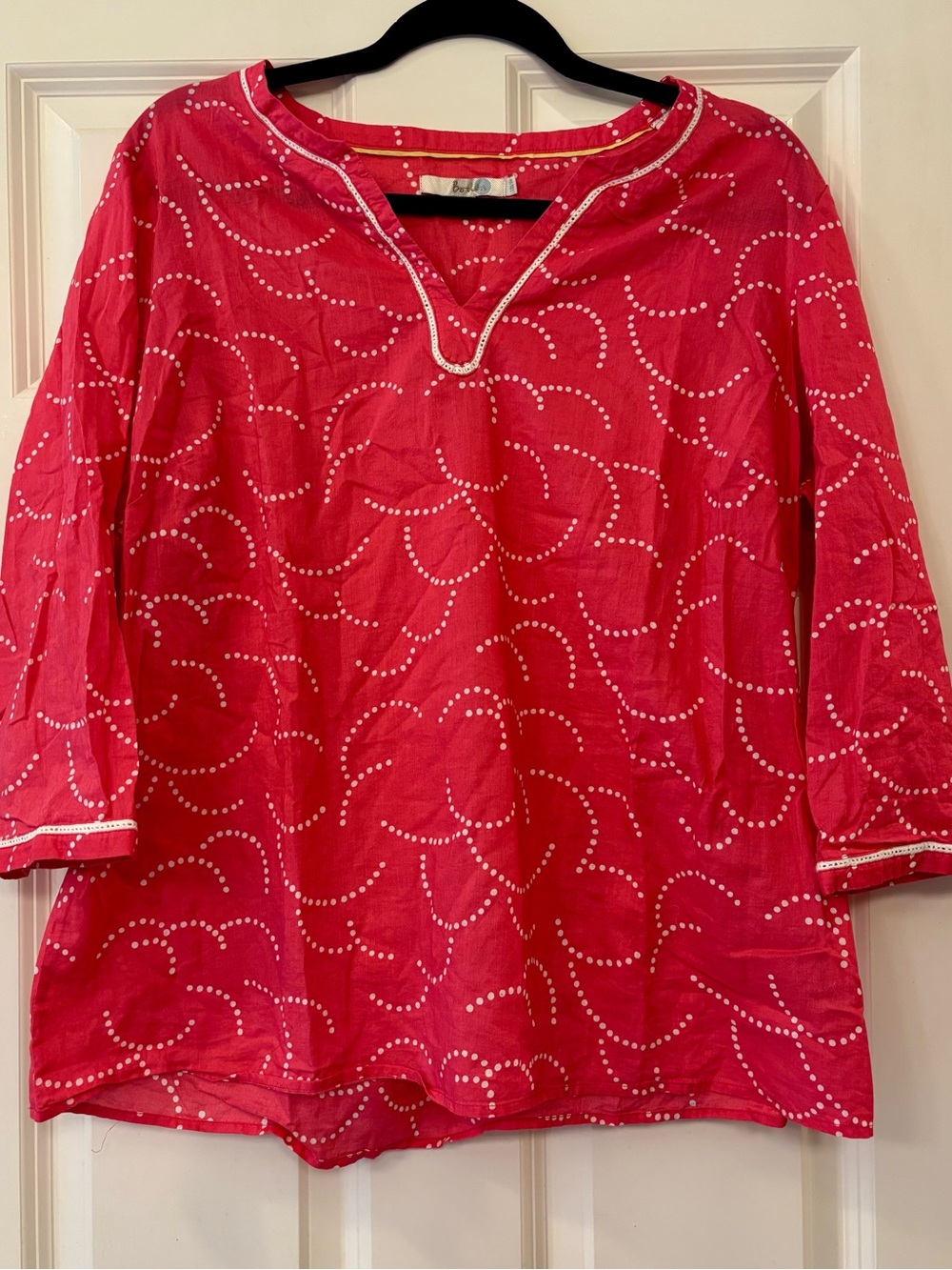 Boden Hot Pink V-Neck Tunic coastal grandma size 14